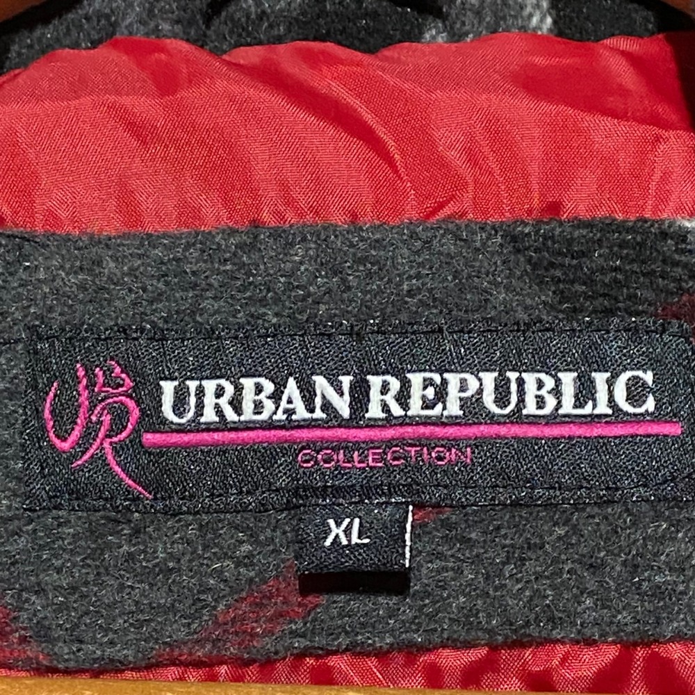 Urban Republic Women's XL Plaid Double Breasted‎ Pea Coat Faux Fur Hood Pockets - Picture 7 of 14